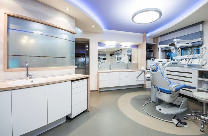 Dentist Office Furniture with White Laminate and Woodgrain Edgebanding