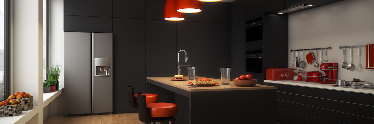 SuperMatte Black Kitchen with Red accents