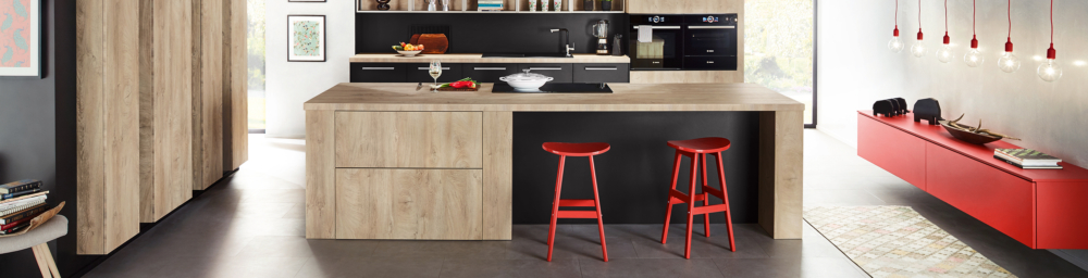 Red and Woodgrain Kitchen